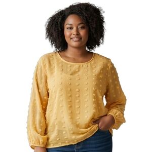 Ophelia Roe Chic Yellow Blouse with Textured Design 3X